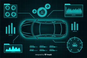 Uma vista interna de um carro moderno com um sistema de infotainment avançado que melhora a conectividade.